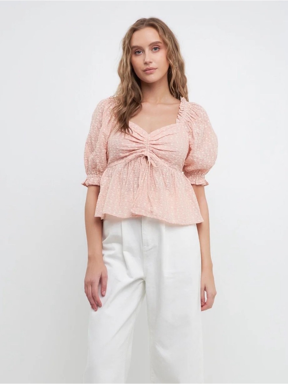 Free The Roses Pink Ruched Peplum Top